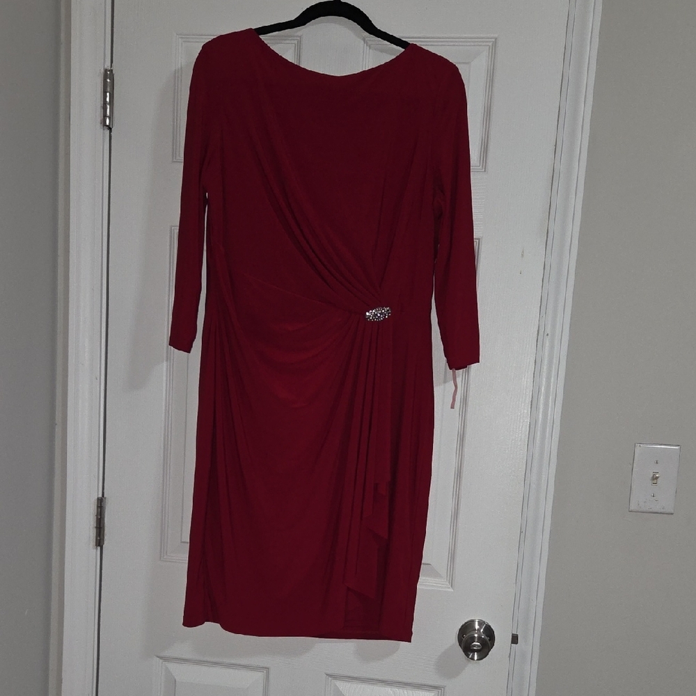 Chaps Red Long Sleeve Dress with Embellishment